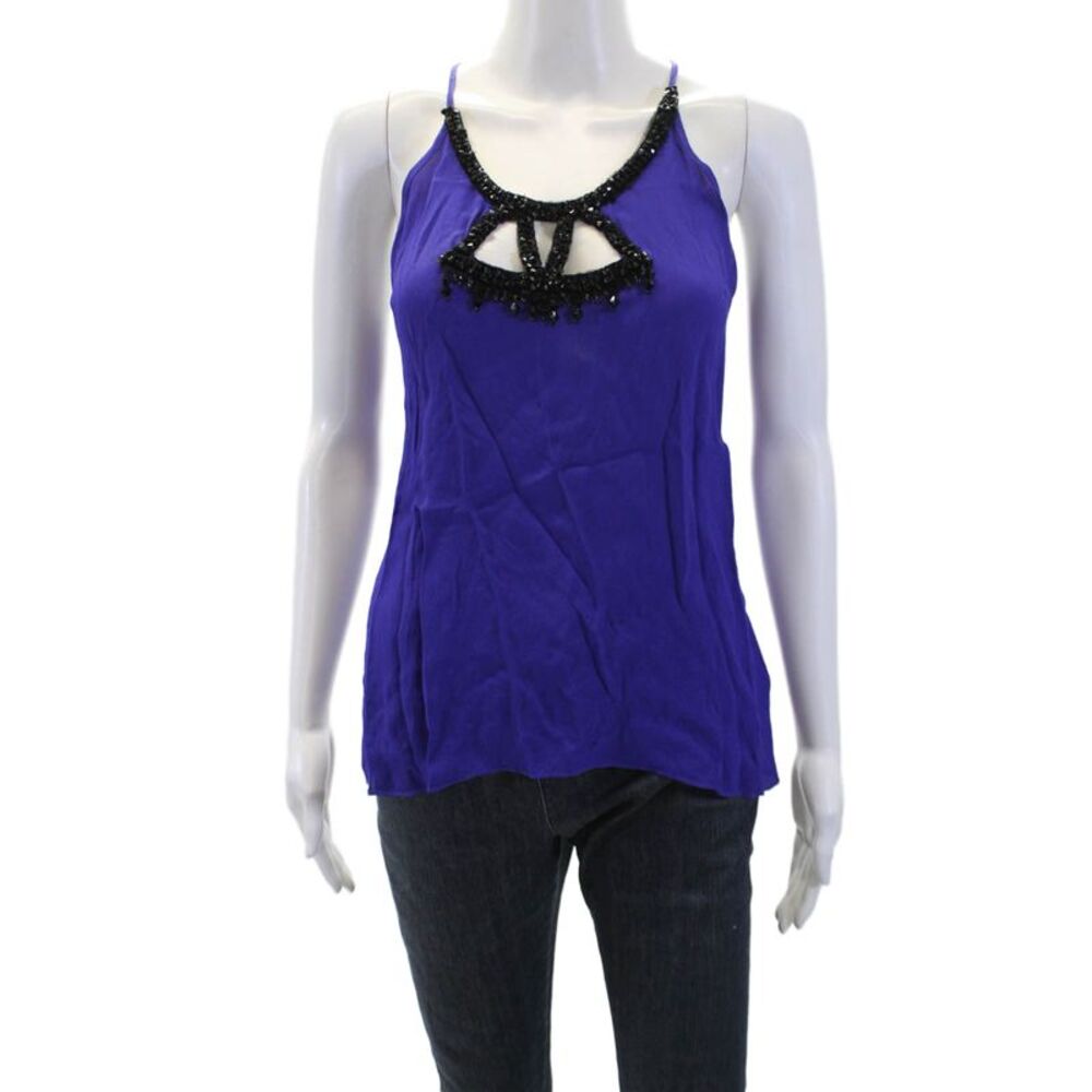 Plenty  Beaded Spaghetti Straps High Low Hem Tank Top Purple Size P